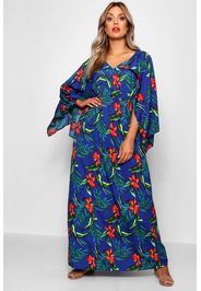 Plus Jaimie maxi abito con maniche a kimono e motivo tropicale, Azzurro