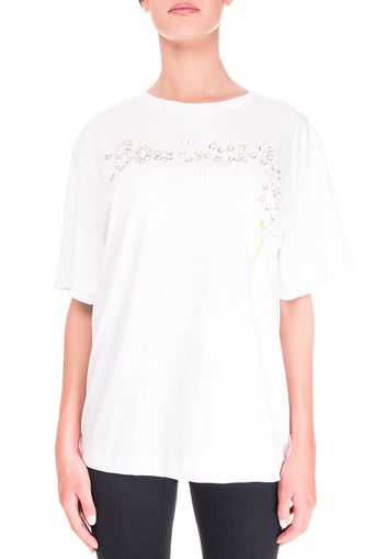 T-Shirt Bianco In Cotone Con Applicazione Logo Frontale