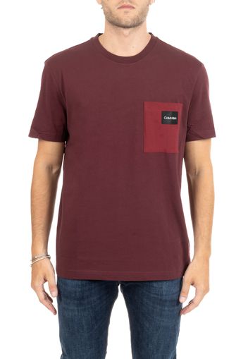 T-Shirt Bordeaux In Cotone Con Logo E Taschino