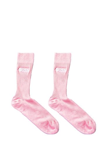 Calzini Rosa In Cotone Con Ricamo Logo Frontale