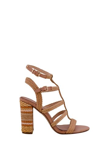 Sandalo tacco intrecciato beige donna