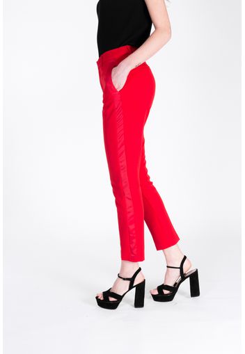 Pantalone con banda laterale in raso rosso donna