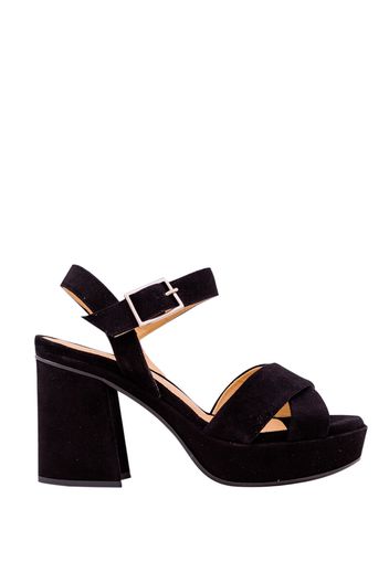 Sandalo con tacco e plateau  nero donna