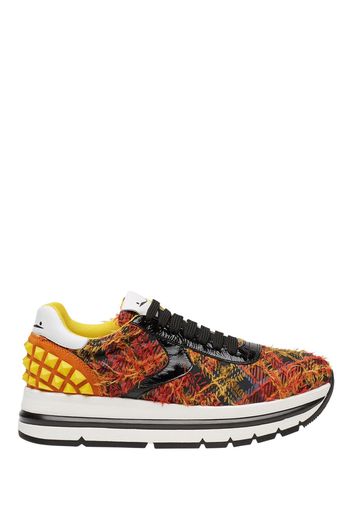 Voile blanche sneaker in tartan con borchie arancio/giallo donna (aprille/studs)