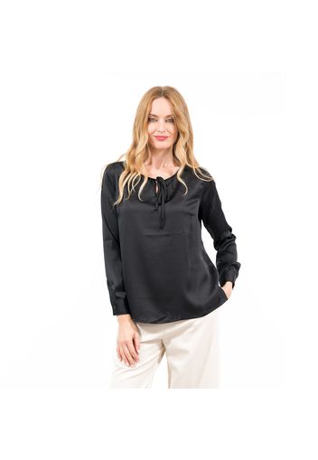 Blusa in raso lucido scollo con goccia e nastrino