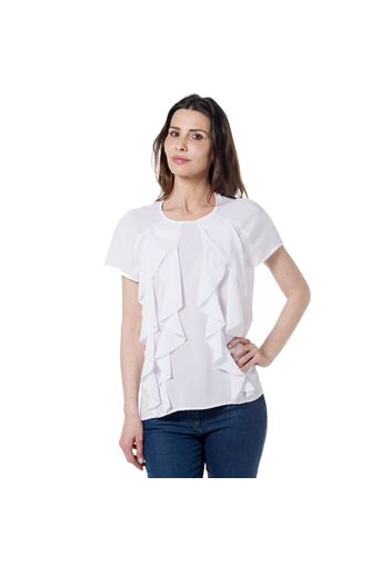 Blusa in crêpe con pannelli e rouche