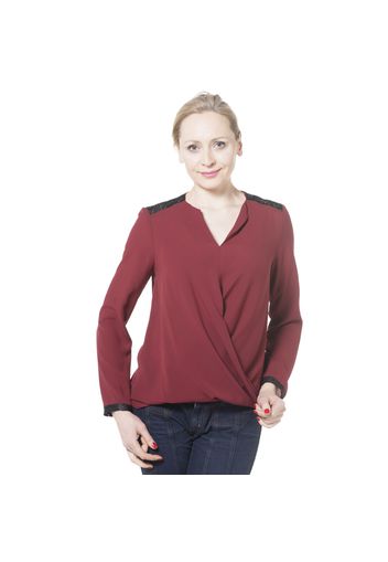 Blusa incrociata in crêpe con dettagli in pizzo