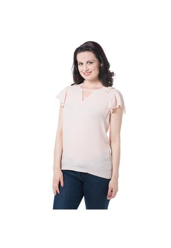 Blusa in crêpe con applicazioni di fiori macramé