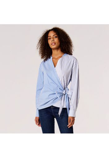 Camicia a righe con fiocco e maniche lunghe