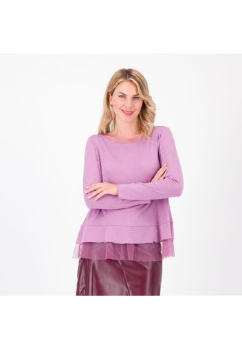 Blusa in misto viscosa con tulle sul collo e al fondo