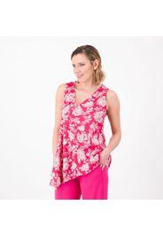 Blusa smanicata in raso fantasia fondo asimmetrico