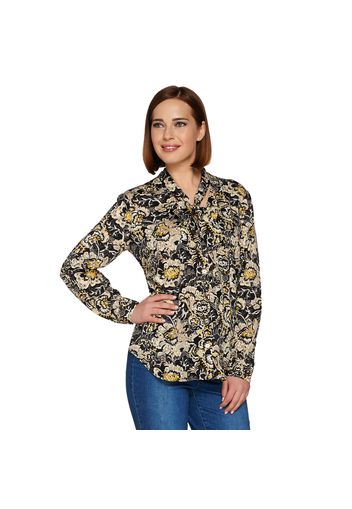 Camicia fantasia con scollo a V con sciarpa