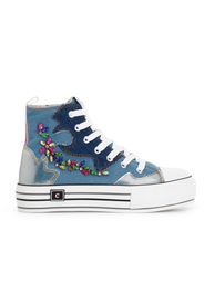 Sneaker stringate tipo stivaletto con tomaia effetto denim