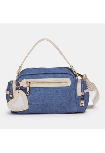 Borsa a tracolla effetto denim con charm a cuore