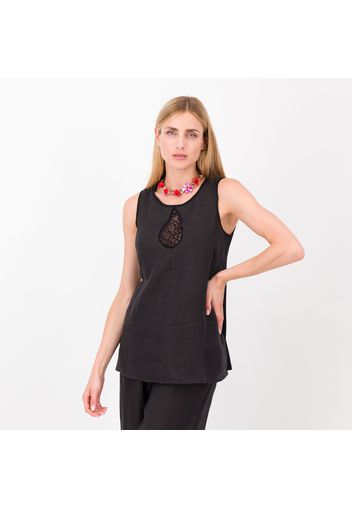 Top in lino e jersey con pizzo