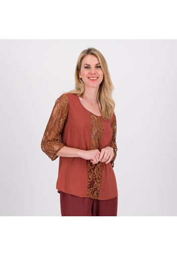 Blusa in viscosa con maniche e inserto in pizzo