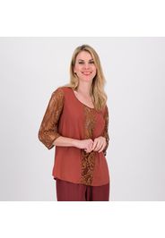 Blusa in viscosa con maniche e inserto in pizzo