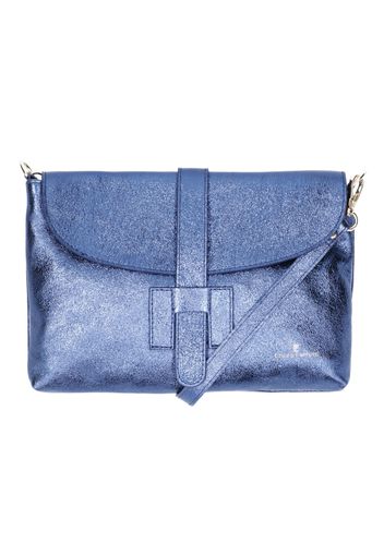 Pochette in pelle laminata con patta e tracolla