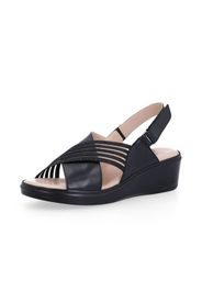 Confort Sandali in pelle fasce incrociate con strass e zeppa 5 cm