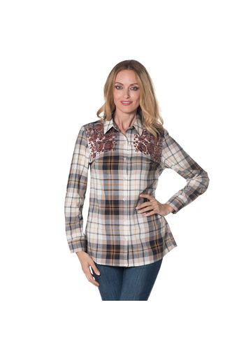 Camicia fantasia quadri in cotone con ricami