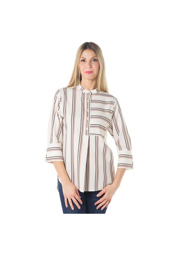 Blusa asimmetrica fantasia a righe con collo a camicia