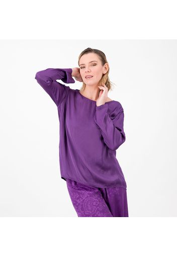 Blusa con scollo tondo in raso di viscosa