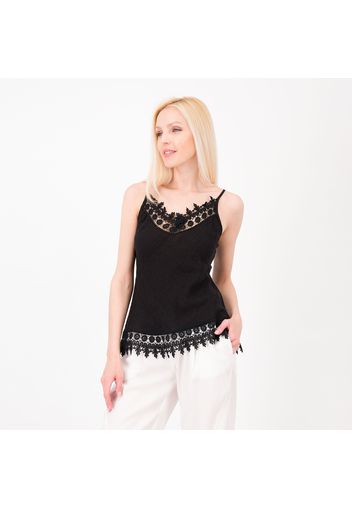 Top in lino con pizzo macramé