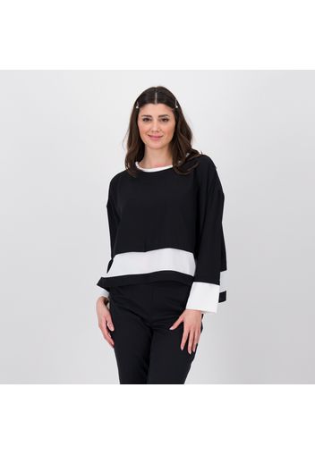 Blusa ampia bicolore a maniche lunghe