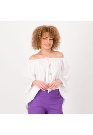 Blusa in mussola di cotone con pizzo macramé