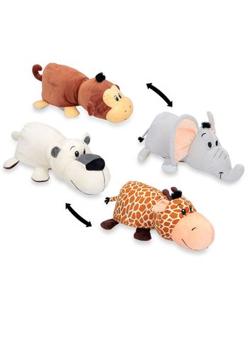 2 peluche reversibili: orso/giraffa e elefante/scimmia