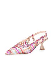 Sandali slingback in pelle laminata traforata con tacco 5 cm