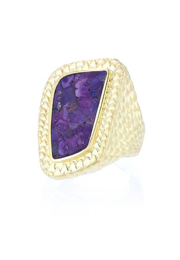 Anello placcato oro con turchese viola