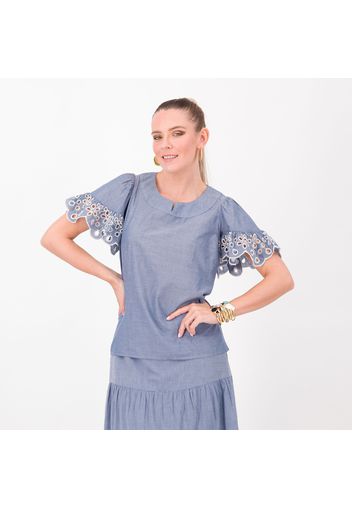 Blusa manica corta a farfalla sangallo