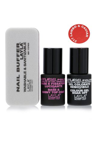 Kit base-top coat, buffer e smalto rosso semipermanente