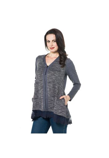 Cardigan in felpa e maglia melange con balza in pizzo