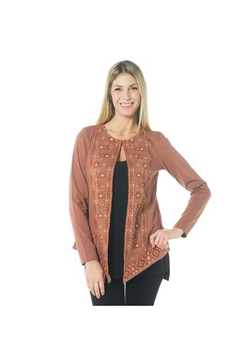 Cardigan in jersey di cotone fiammato con motivo di ricami