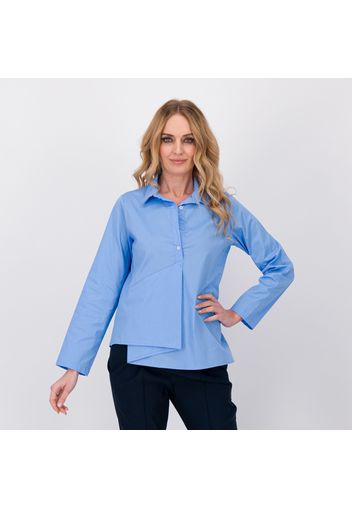 Blusa in popeline con collo a polo e manica lunga