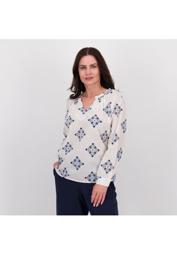 Blusa in mussola di cotone con stampa effetto ricamo