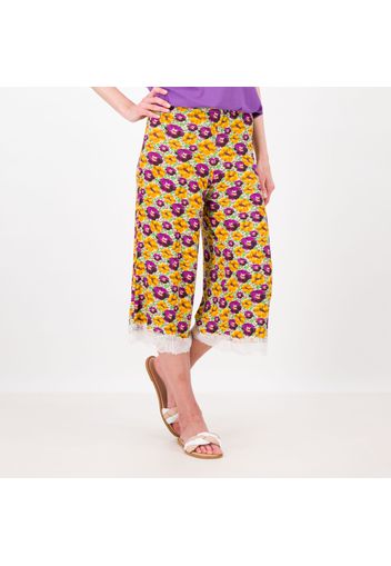 Pantaloni cropped in jersey di viscosa fantasia con pizzo