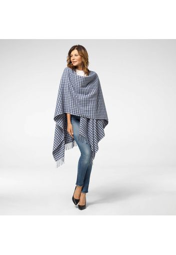 Voilà Plaid-poncho double face in misto lana con frange