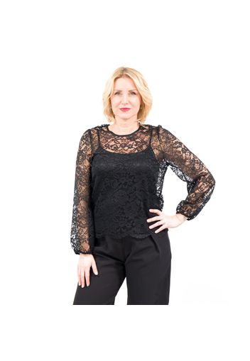 Blusa in pizzo doppiata in jersey fondo con smerlo