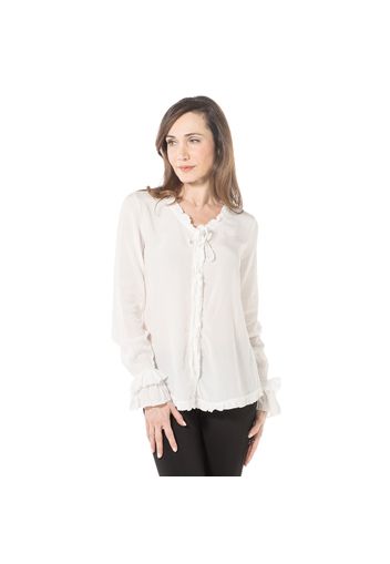 Camicia in raso lavato con inserti in rouche