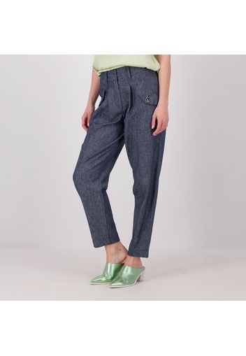 Pantaloni in twill di lino e cotone con tasconi