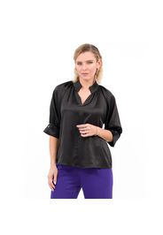 Blusa in raso con collo alla coreana manica al gomito