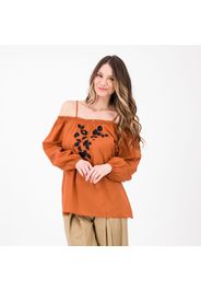 Blusa con spalle scoperte e ricamo