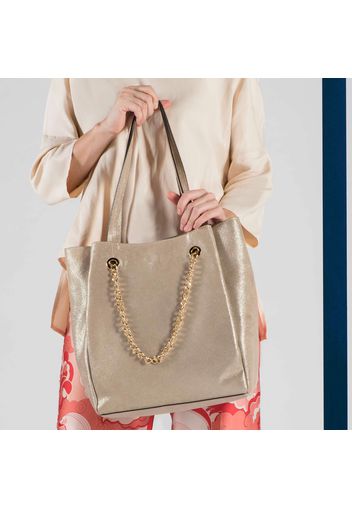 Borsa shopper in pelle con pochette interna