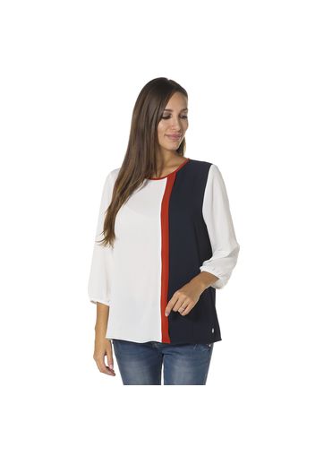 Blusa in crêpe con inserti in contrasto