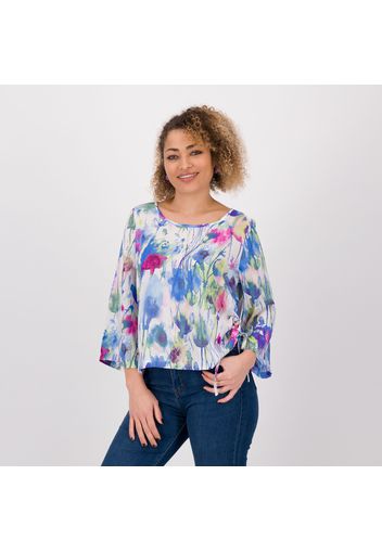 Blusa fantasia a fiori con coulisse sul fianco