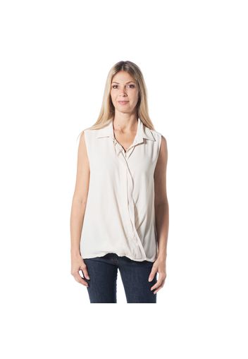 Blusa smanicata in crèpe di viscosa con georgette