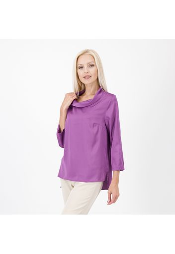 Blusa in raso microfantasia con spacchi